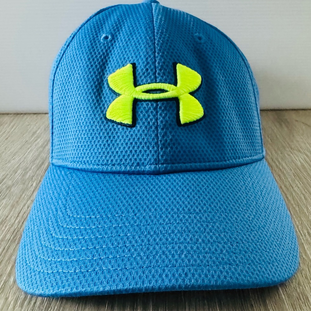 Under Armour Blitzing Hat Golf Baseball Athletic -Bright Blue/Neon Yellow - L/XL - Picture 2 of 9